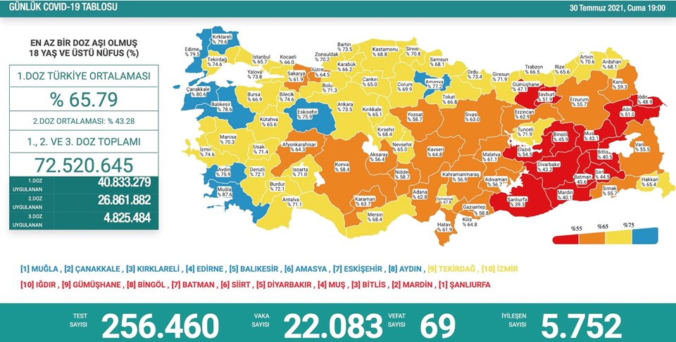 30 temmuz 2021 corona virus tablosu 69 can kaybi 22 bin 83 yeni vaka son dakika turkiye haberleri ntv haber