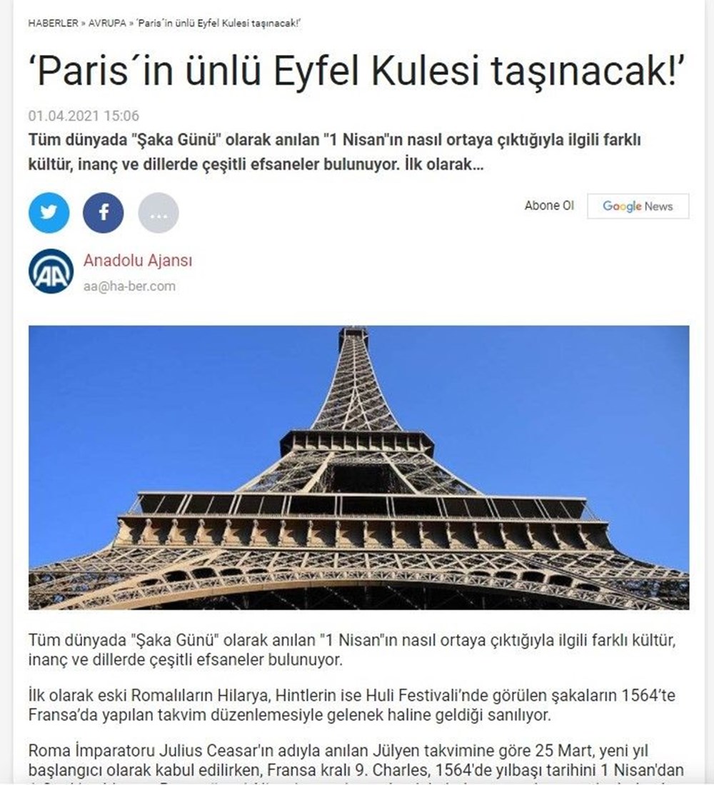 1 Nisan şakaları: Eyfel kulesi taşınıyor - 9