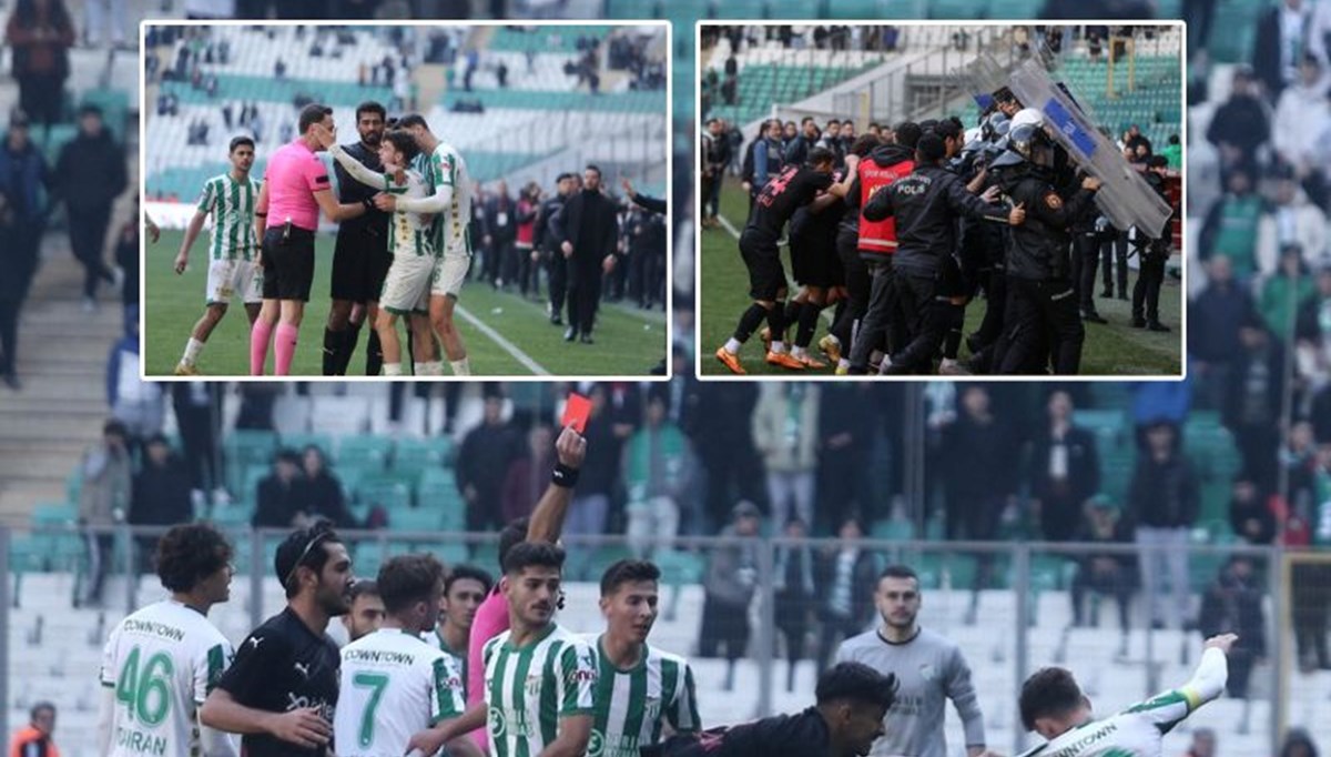 Bursaspor-Diyarbekirspor maçında futbolcular birbirine girdi: 6 kırmızı kart, 1 gözaltı