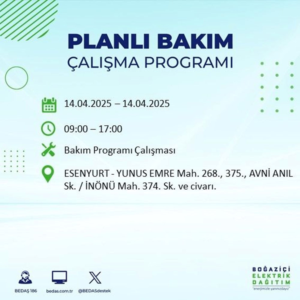 İstanbul'un 23 ilçesinde elektrik kesintisi: Elektrikler ne vakit gelecek? 9 saat sürecek (14 Nisan BEDAŞ kesinti programı) 129 TEuGe3Z4G069iusVkiZ Jw