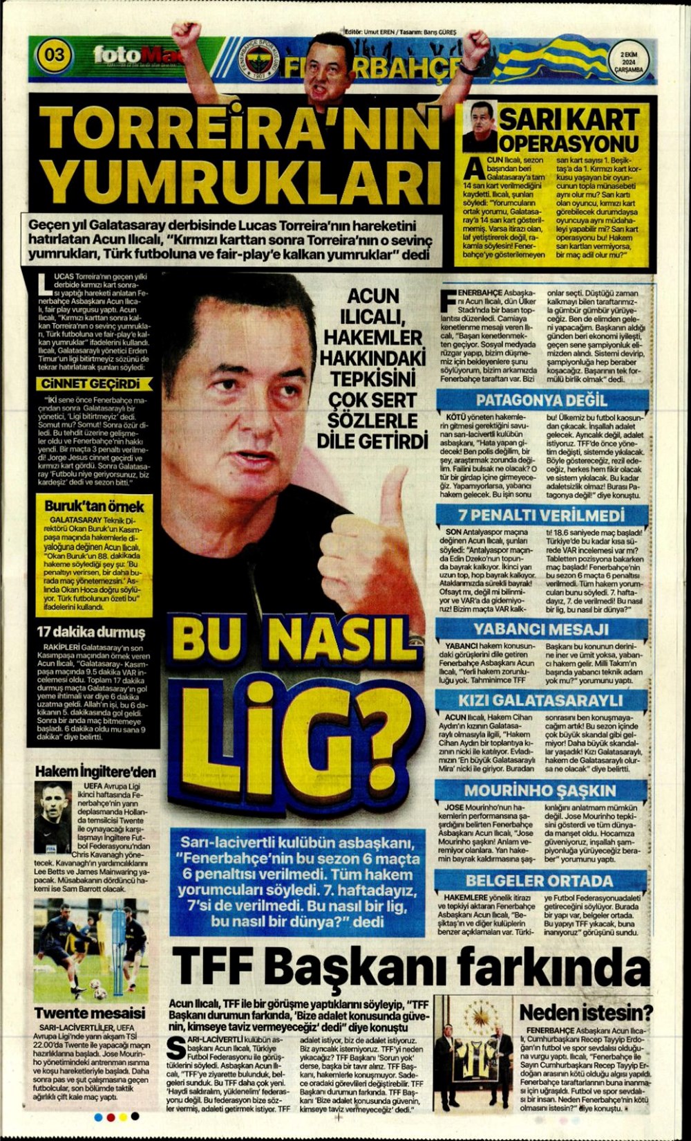 "Bir Mourinho klasiği" (2 Ekim 2024 spor manşetleri) - 5