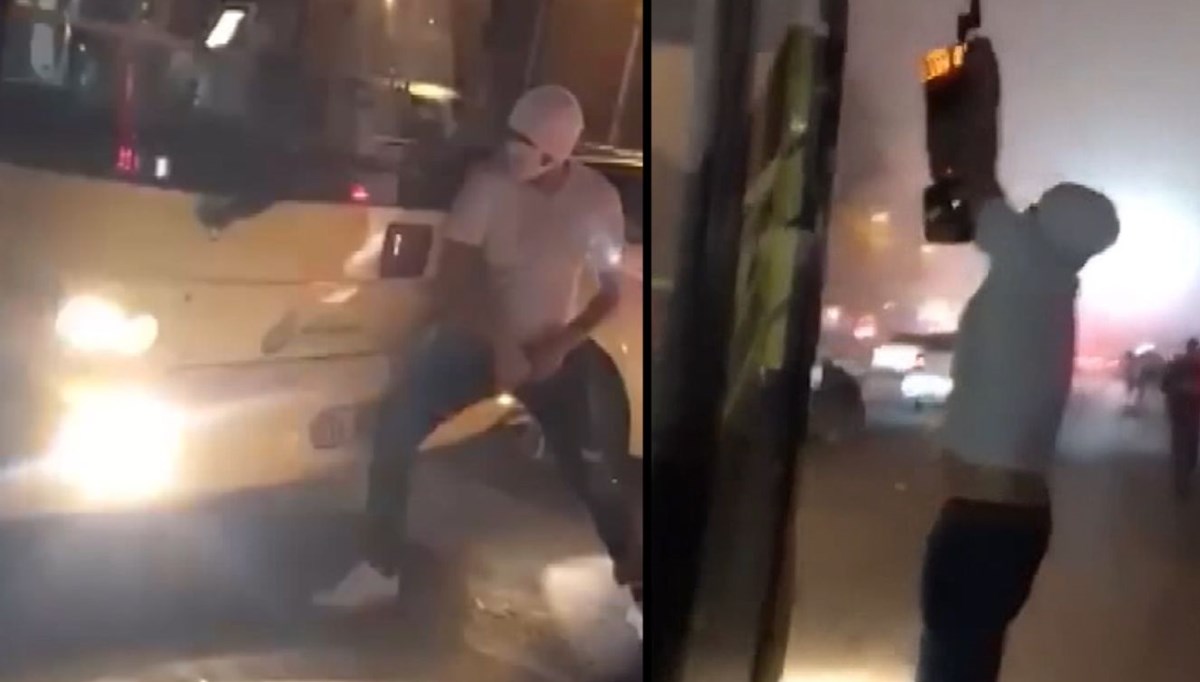 Otobüsü omuzuyla durdurmaya çalıştı