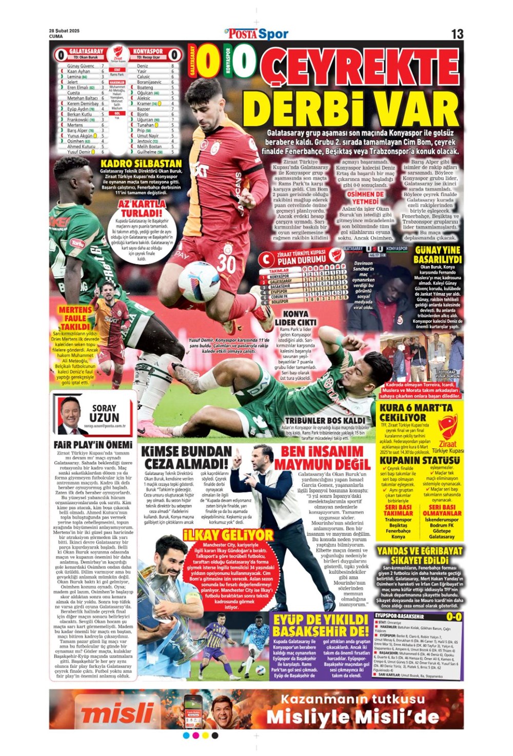 "Çeyrek finalde derbi var" (28 Şubat 2025 spor manşetleri) - 18