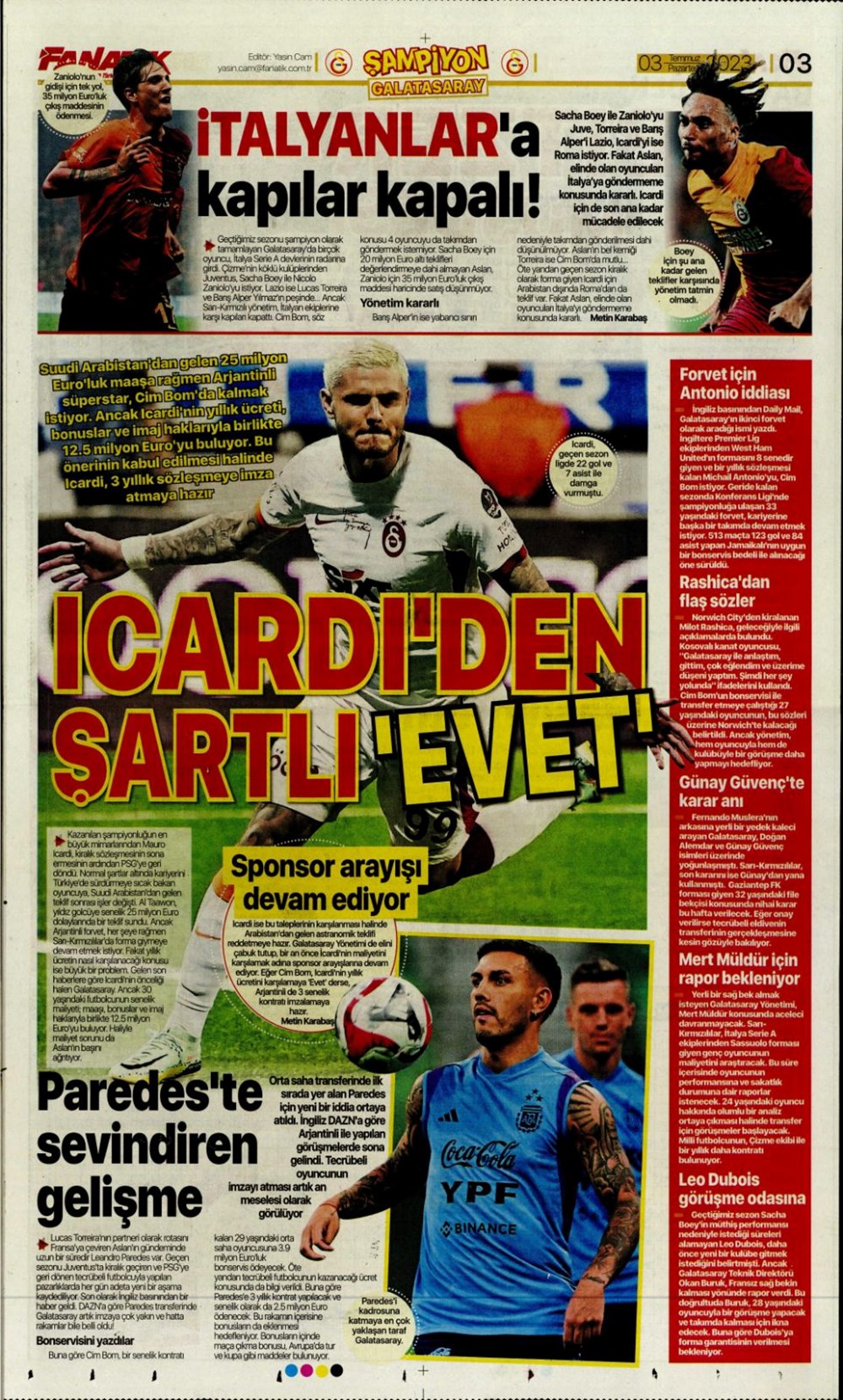Günün spor manşetleri (3 Temmuz 2023) - 1