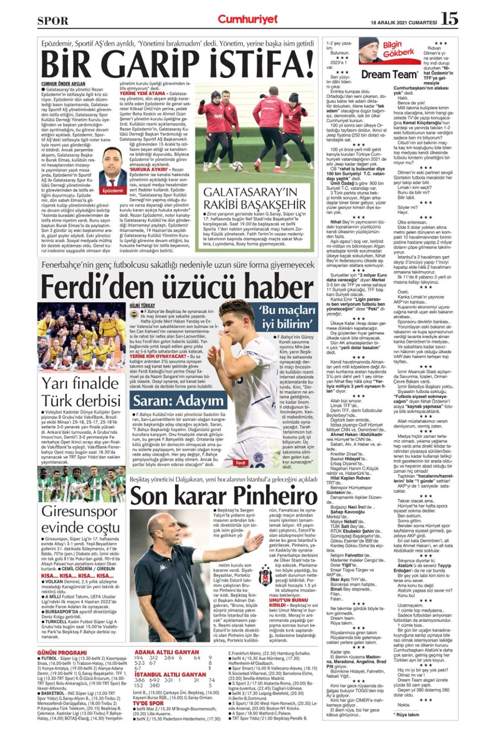 Günün spor manşetleri (18 Aralık 2021) - 2