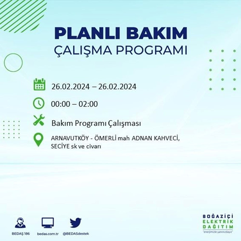 İstanbul'un 19 ilçesinde elektrik kesintisi: Elektrikler ne zaman gelecek? (26 Şubat BEDAŞ kesinti programı) - 6