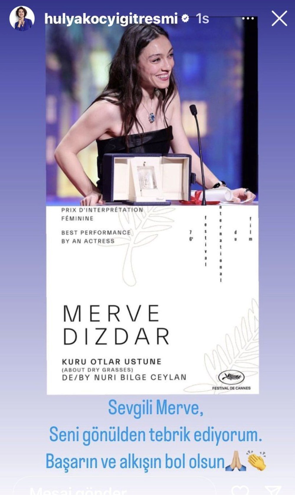Cannes'dan ödülle dönen Merve Dizdar'a tebrik mesajları yağdı - 13