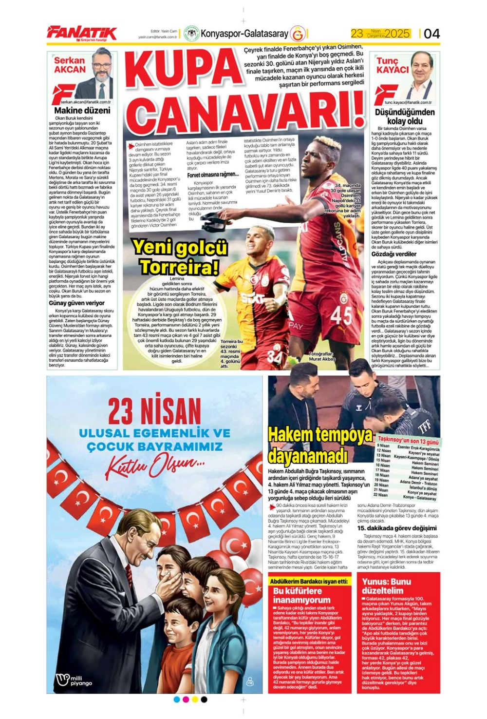 "Aslan finale kükredi" (23 Nisan 2025 spor manşetleri) - 3
