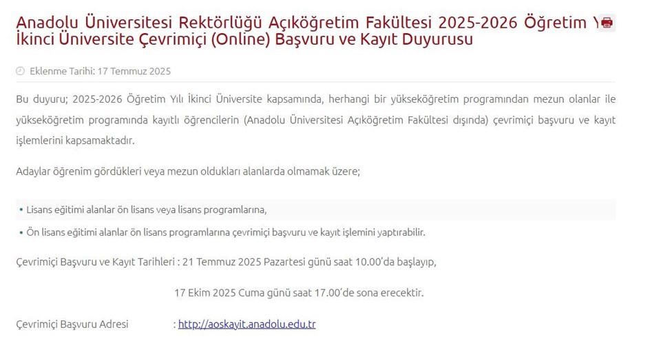 Anadolu Üniversitesi AÖF kayıt takvimi belli oldu: AÖF 2.üniversite kayıtları ne zaman? - 1