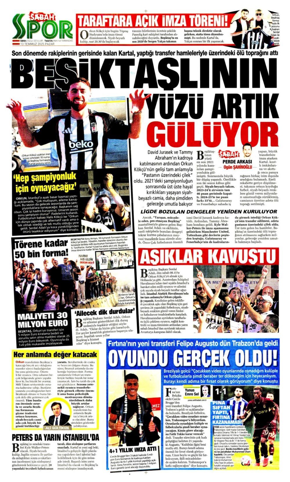 "Transfer şov" (13 Temmuz 2025 spor manşetleri) - 15