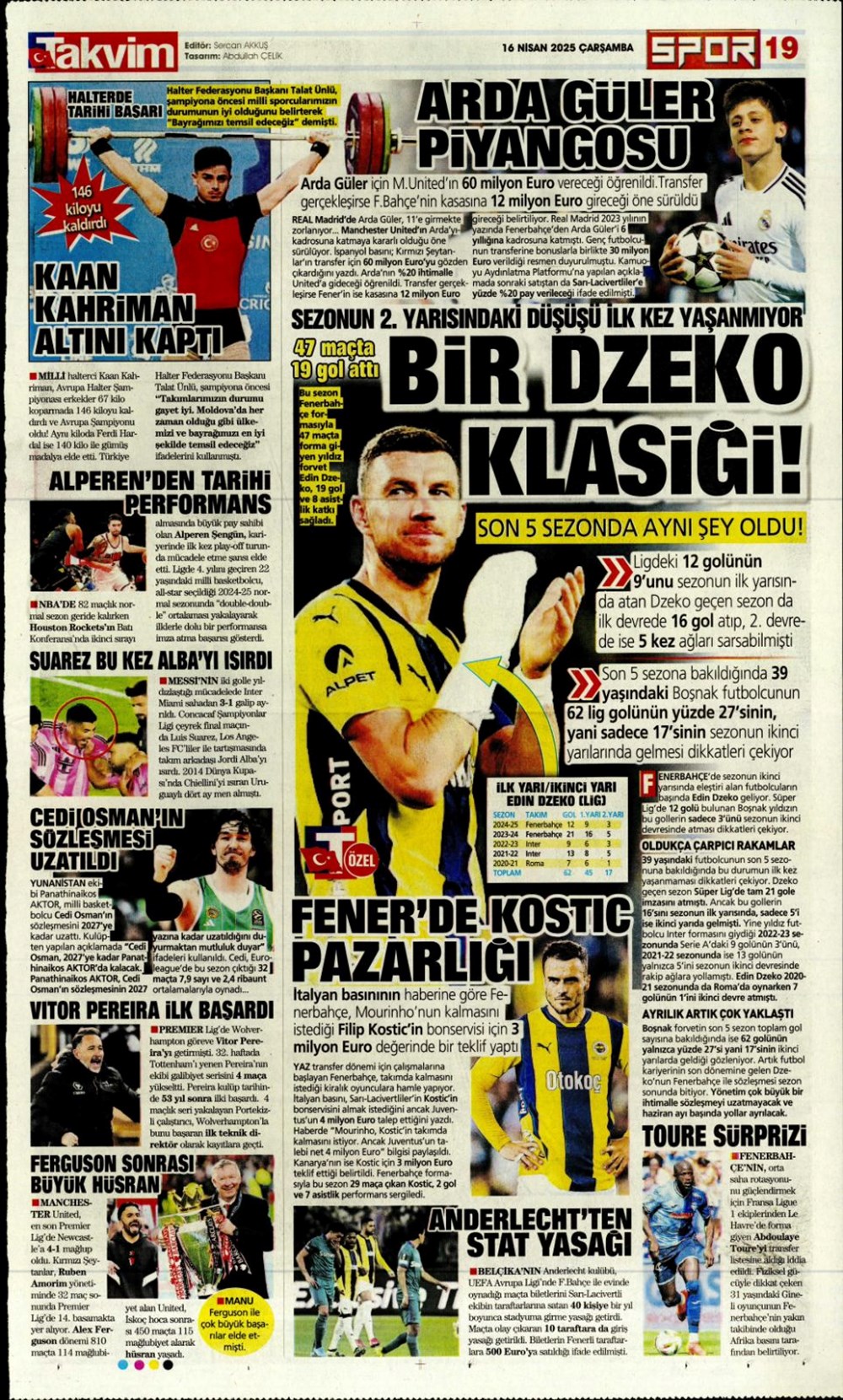 "Kim Min-Jae harekatı" (16 Nisan 2025 spor manşetleri) - 28