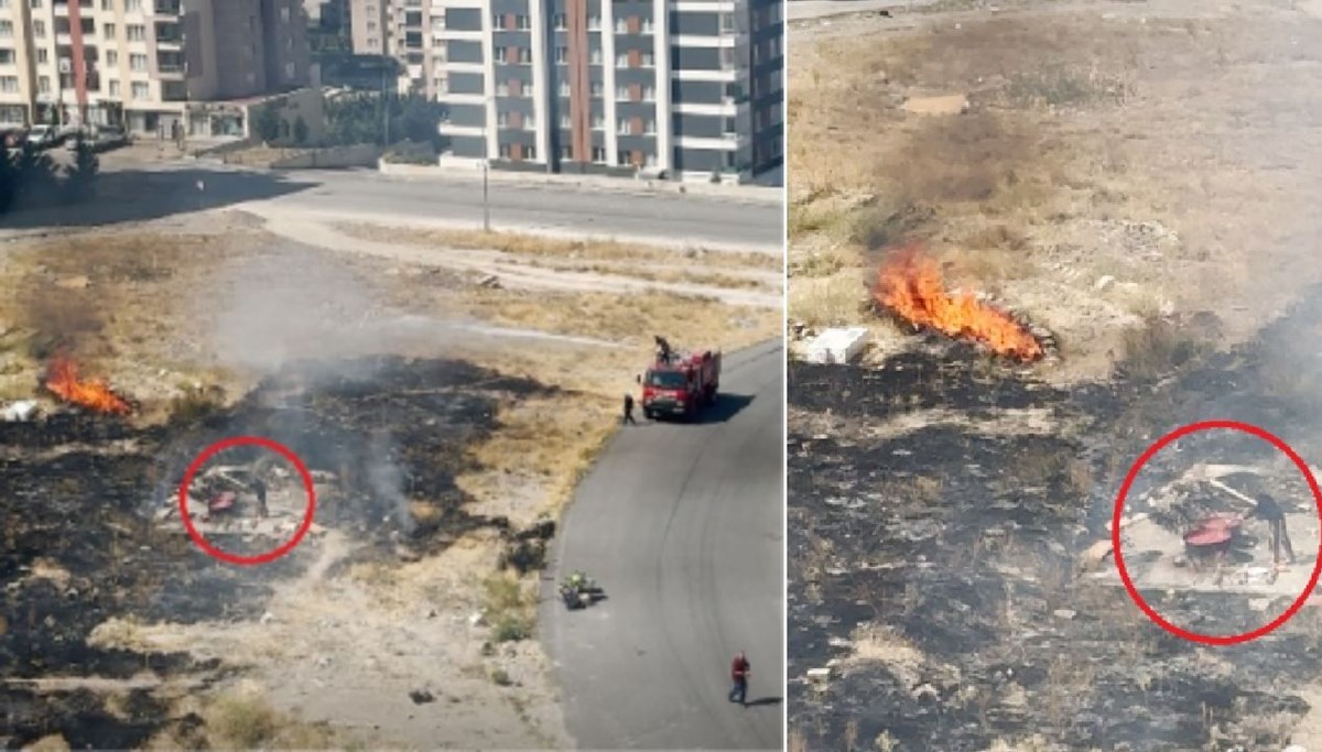 Alevlere rağmen salça karıştırmaya devam etti