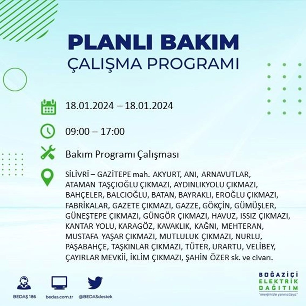 İstanbul'un 17 ilçesinde elektrik kesintisi: Elektrikler ne zaman gelecek? (18 Ocak BEDAŞ kesinti programı) - 39