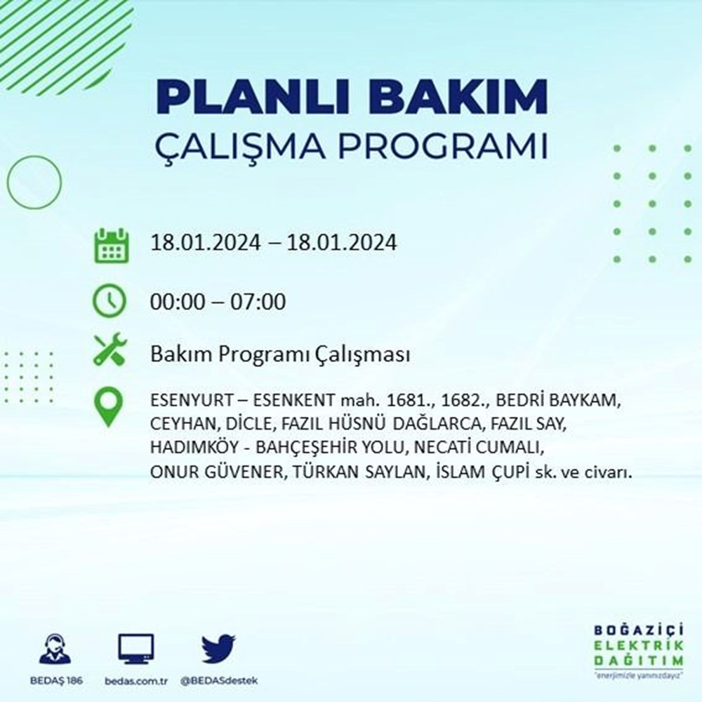 İstanbul'un 17 ilçesinde elektrik kesintisi: Elektrikler ne zaman gelecek? (18 Ocak BEDAŞ kesinti programı) - 21