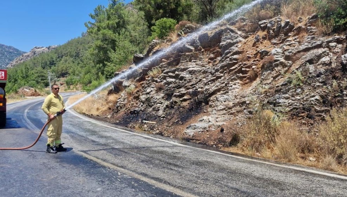 Marmaris’te yol kenarında başlayan yangın ekipleri alarma geçirdi