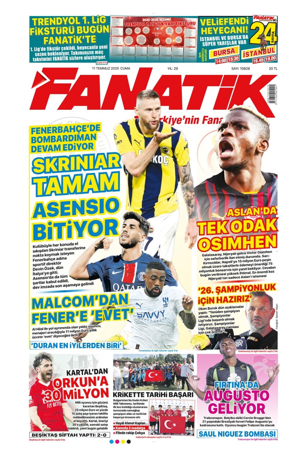 "Asensio bitti bitiyor" (11 Temmuz 2025 spor manşetleri) - 1