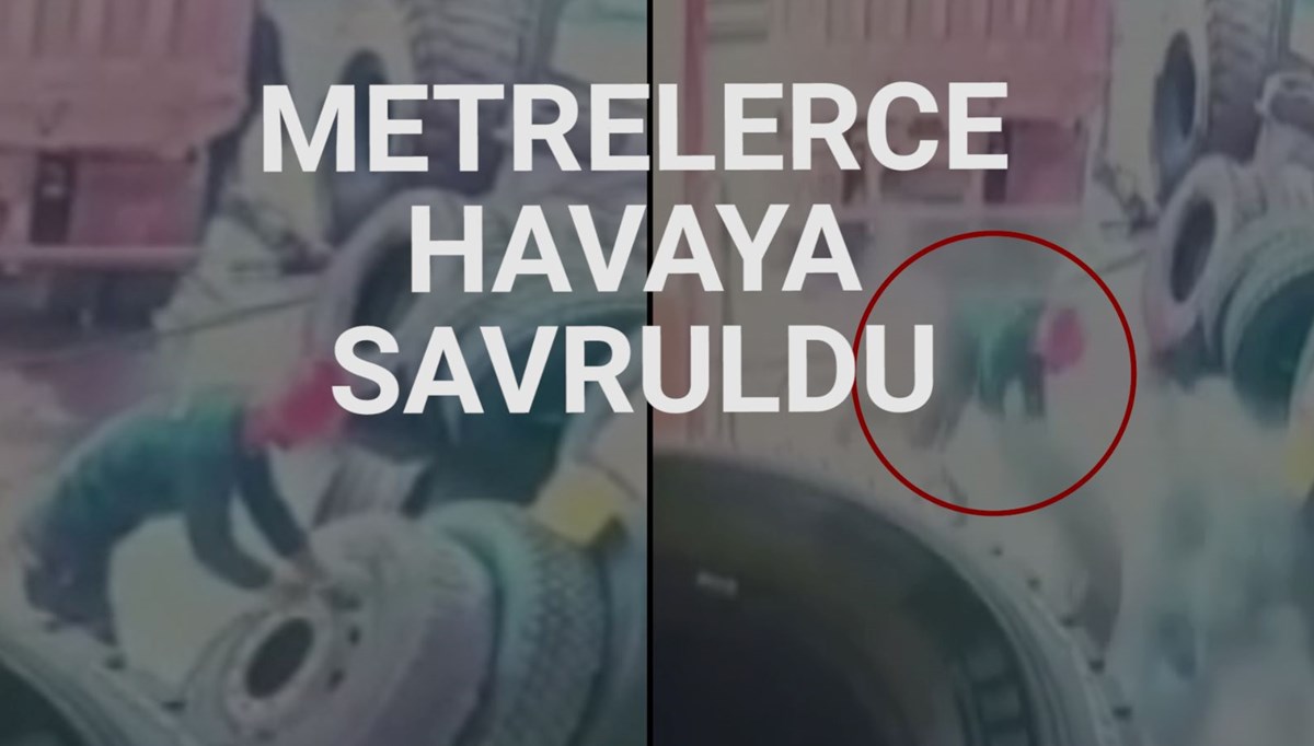 Çürük lastik tamir sırasında bomba gibi patladı Çürük lastik tamir sırasında bomba gibi patladı