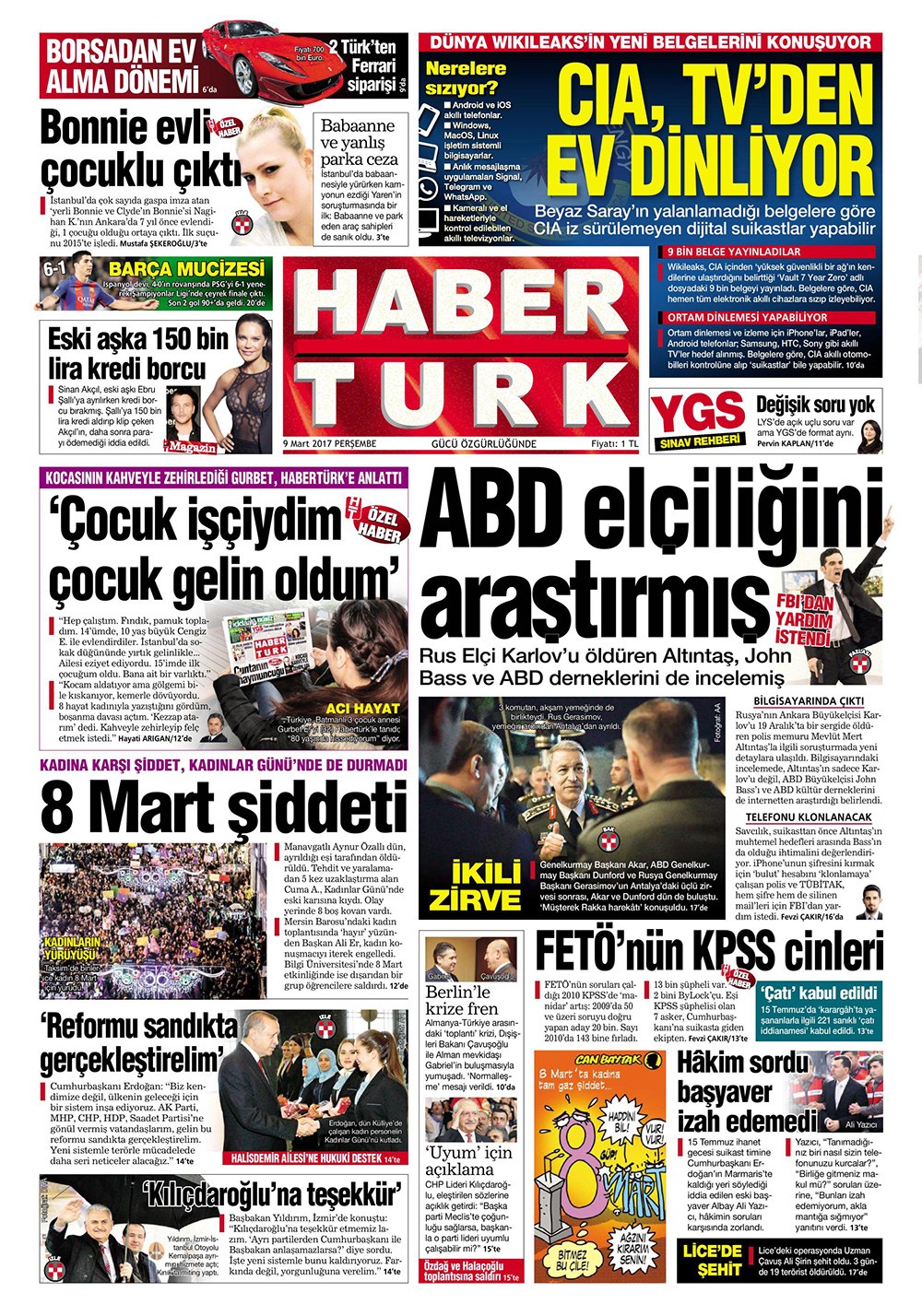 Günün Gazete Manşetleri - 9 Mart 2017 - Son Dakika Türkiye Haberleri ...