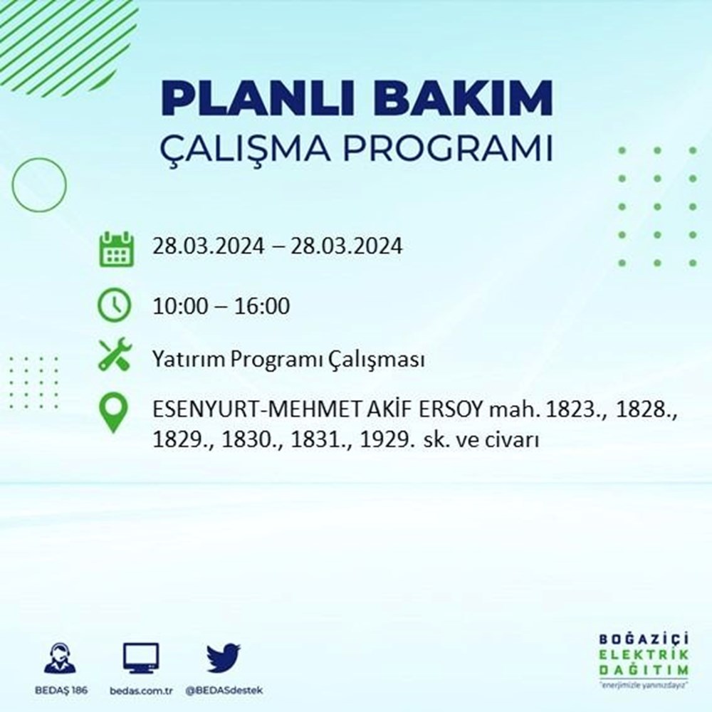 İstanbul'un 19 ilçesinde elektrik kesintisi: Elektrikler ne zaman gelecek? (28 Mart tarihli BEDAŞ kesinti programı) - 24