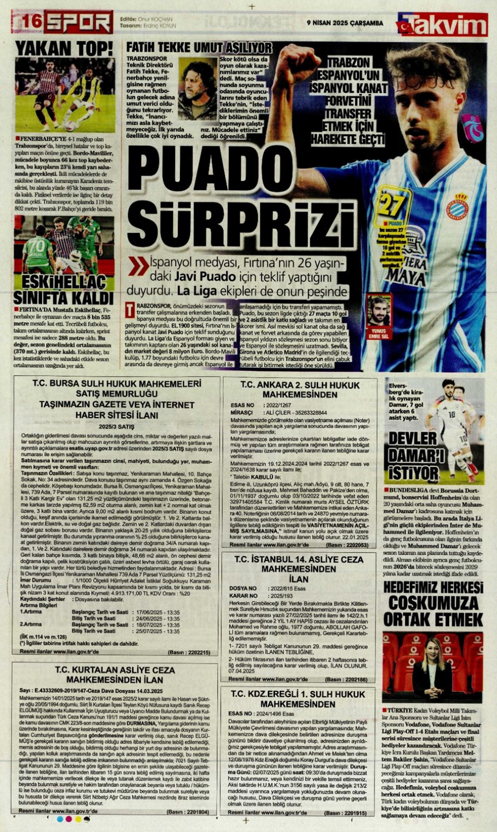 "Kevin De Bruyne derbisi" (9 Nisan 2025 spor manşetleri) - 29