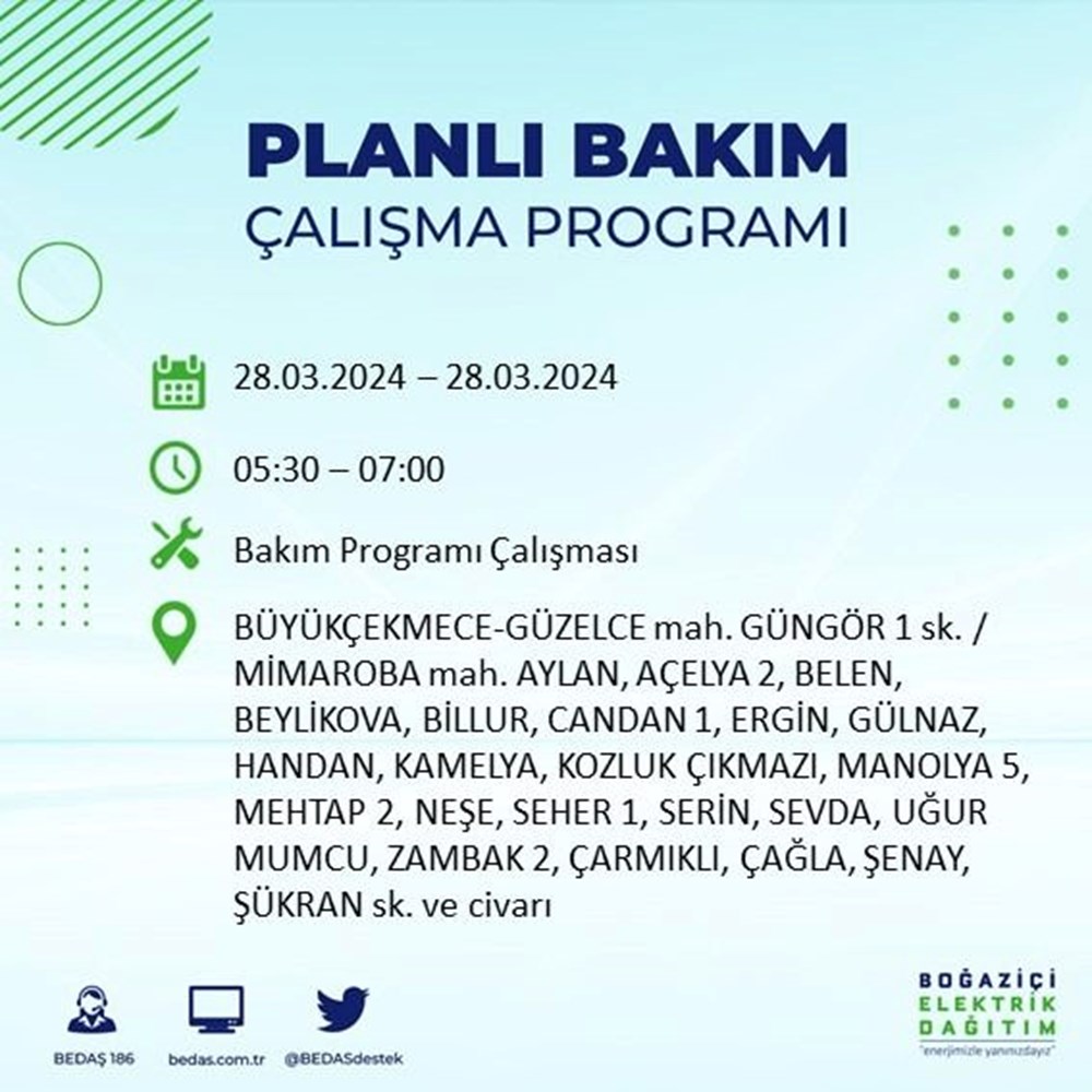 İstanbul'un 19 ilçesinde elektrik kesintisi: Elektrikler ne zaman gelecek? (28 Mart tarihli BEDAŞ kesinti programı) - 21