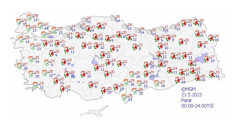 23 il için sarı ve turuncu kodlu uyarı: Toz taşınımı ve kuvvetli yağışlara dikkat (20 Mayıs 2023 hava durumu) - 10
