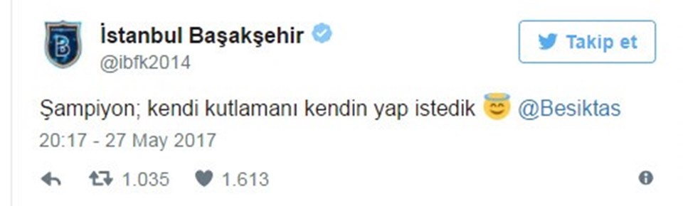 Medipol Başakşehir'den Beşiktaş'a gönderme: "Şampiyon; kendi kutlamanı..." - 1