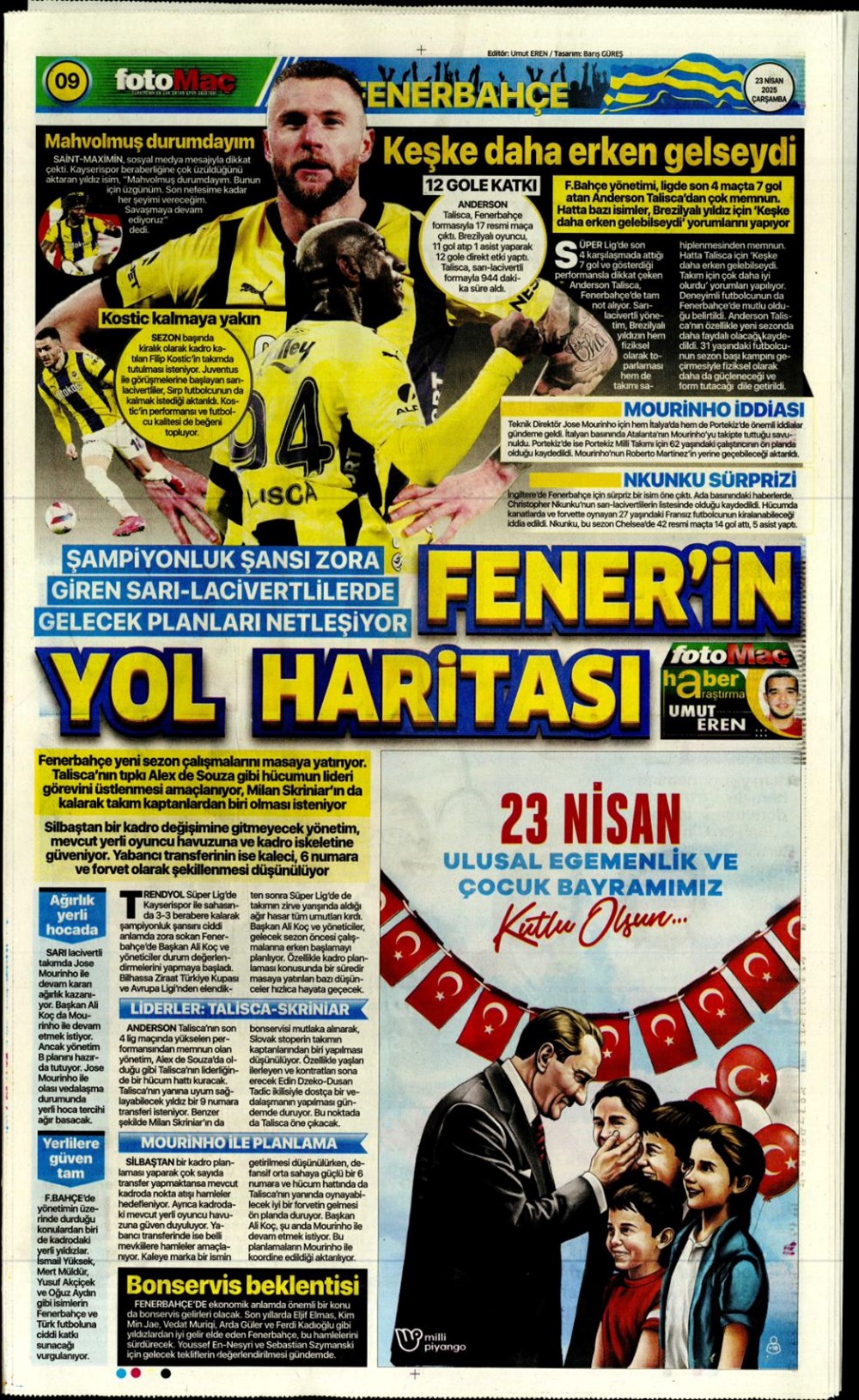 "Aslan finale kükredi" (23 Nisan 2025 spor manşetleri) - 19