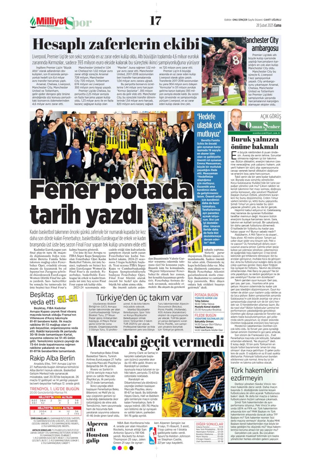 "Çeyrek finalde derbi var" (28 Şubat 2025 spor manşetleri) - 14