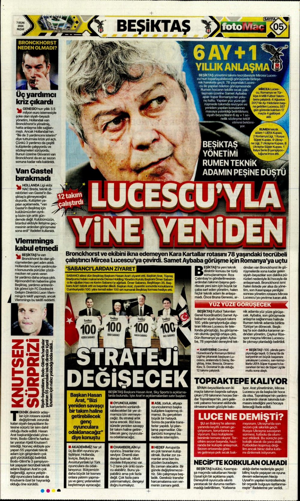 "Yeniden gündem Lucescu" (7 Ocak 2024 spor manşetleri) - 1