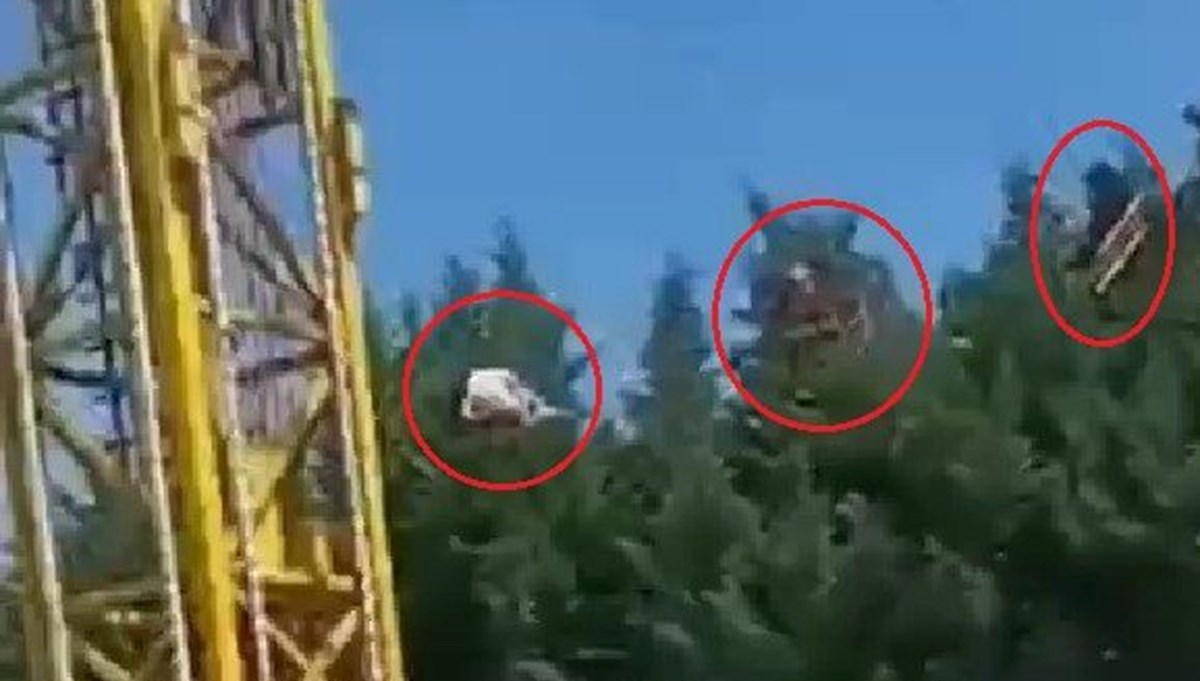 Lunaparktaki dev salıncak ağaç dallarına takıldı