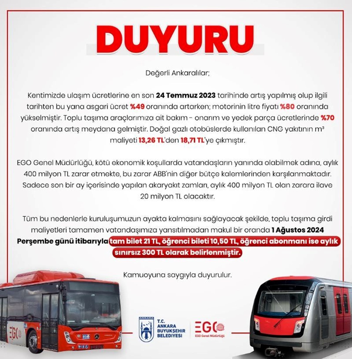 Ankara'da toplu taşıma zammı ne zaman başlayacak? Öğrenci ve tam bilet fiyatı ne kadar oldu?