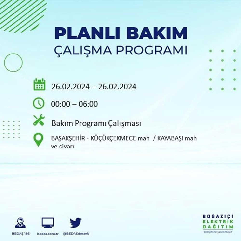 İstanbul'un 19 ilçesinde elektrik kesintisi: Elektrikler ne zaman gelecek? (26 Şubat BEDAŞ kesinti programı) - 24