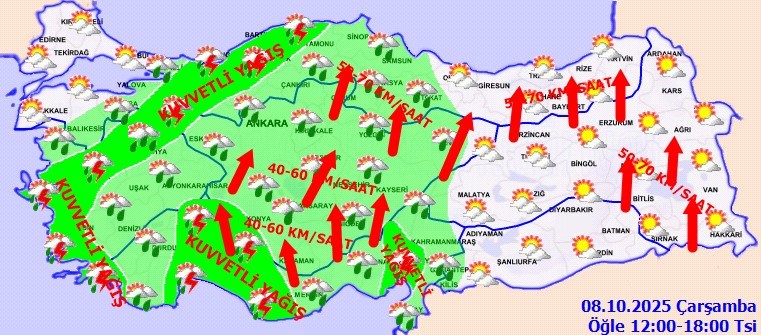 Yurdun büyük bölümünde sağanak ve şiddetli rüzgar bekleniyor.