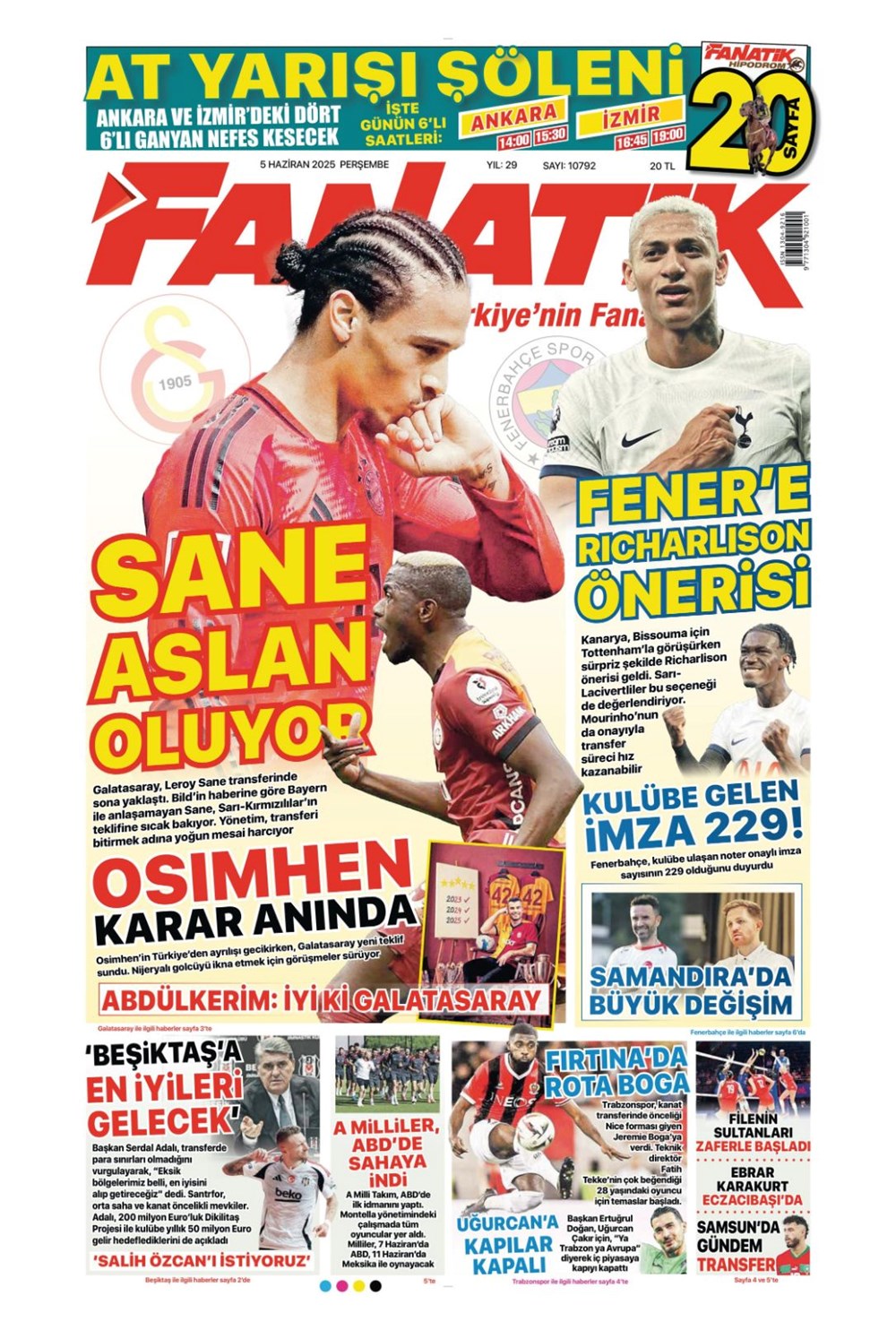 Transferin gündemi Sane (5 Haziran 2025 spor manşetleri) - 1
