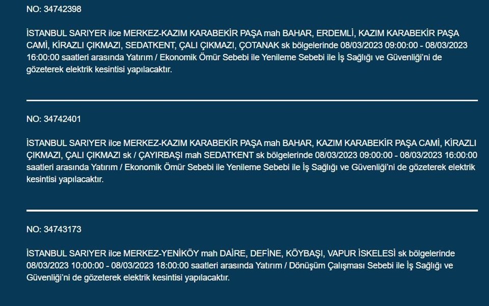 İstanbul Avrupa Yakası'nın birçok ilçesinde elektrik kesintisi (Bağcılar, Beşiktaş, Beyoğlu, Esenyurt, Sarıyer...) BEDAŞ elektrik kesintisi programı - 4