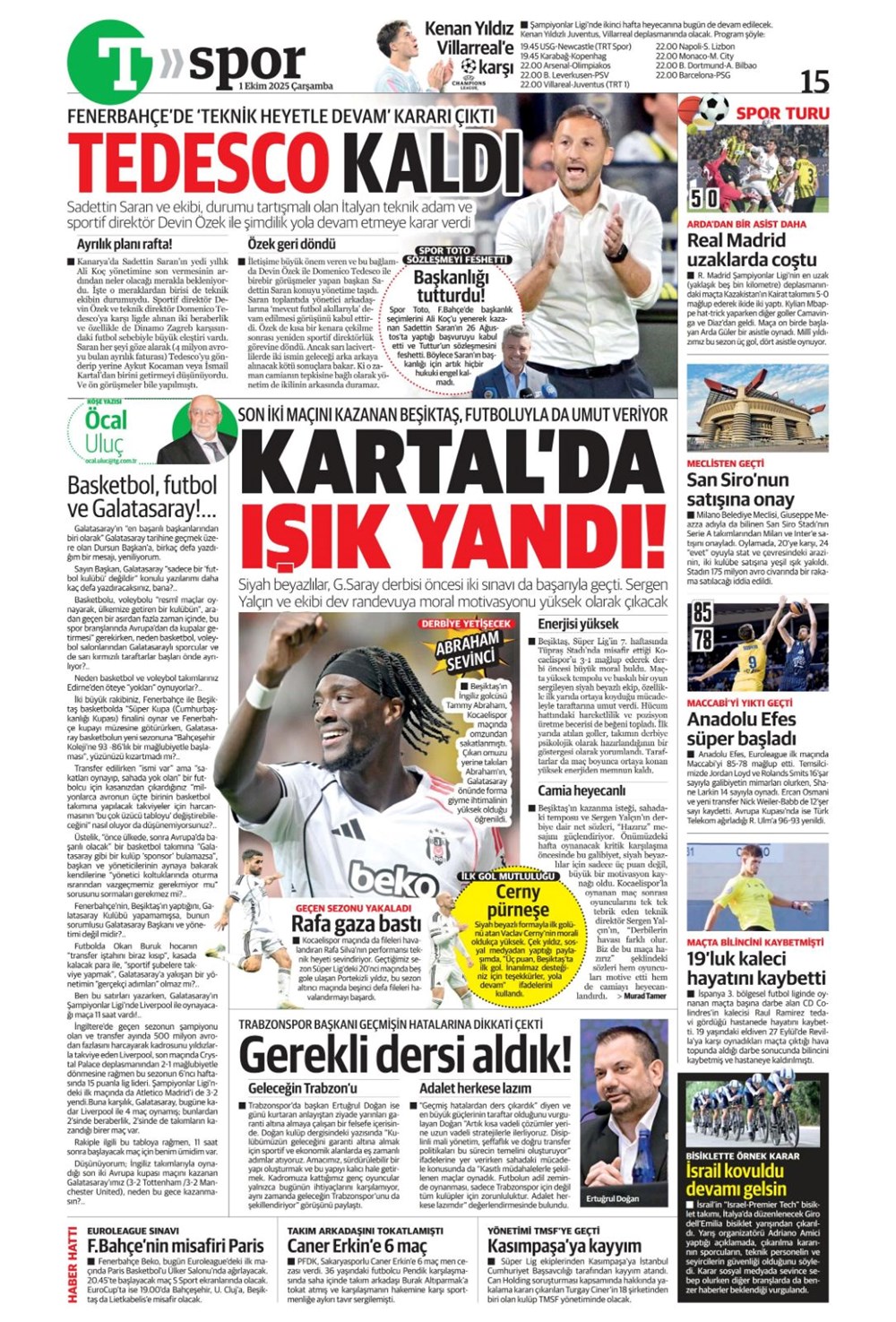 "Adı Aslan, işi destan" (1 Ekim 2025 spor manşetleri) - 18