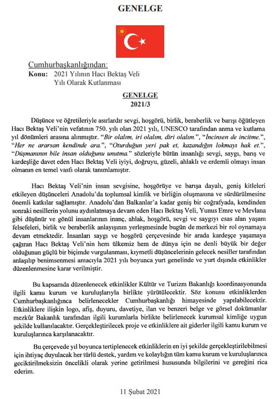 Cumhurbaşkanı Erdoğan'dan '2021 Hacı Bektaş Veli Yılı' genelgesi - 1