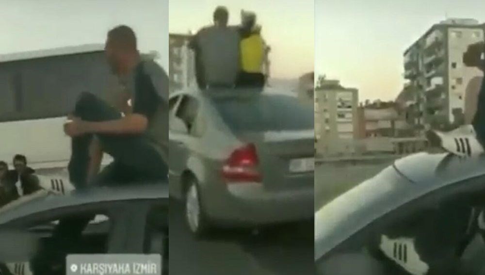 Otomobilin üzerine oturup, direksiyonu ayakla kontrol ettiler