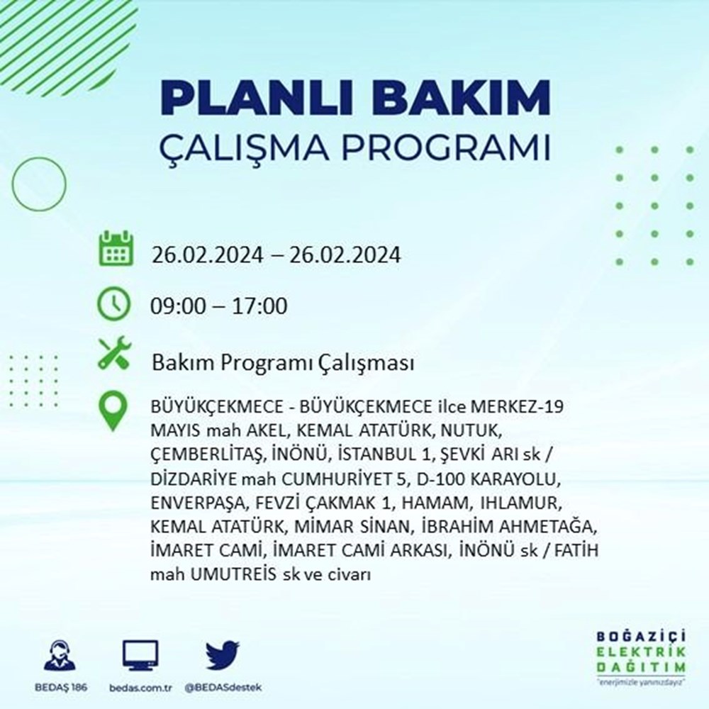 İstanbul'un 19 ilçesinde elektrik kesintisi: Elektrikler ne zaman gelecek? (26 Şubat BEDAŞ kesinti programı) - 33