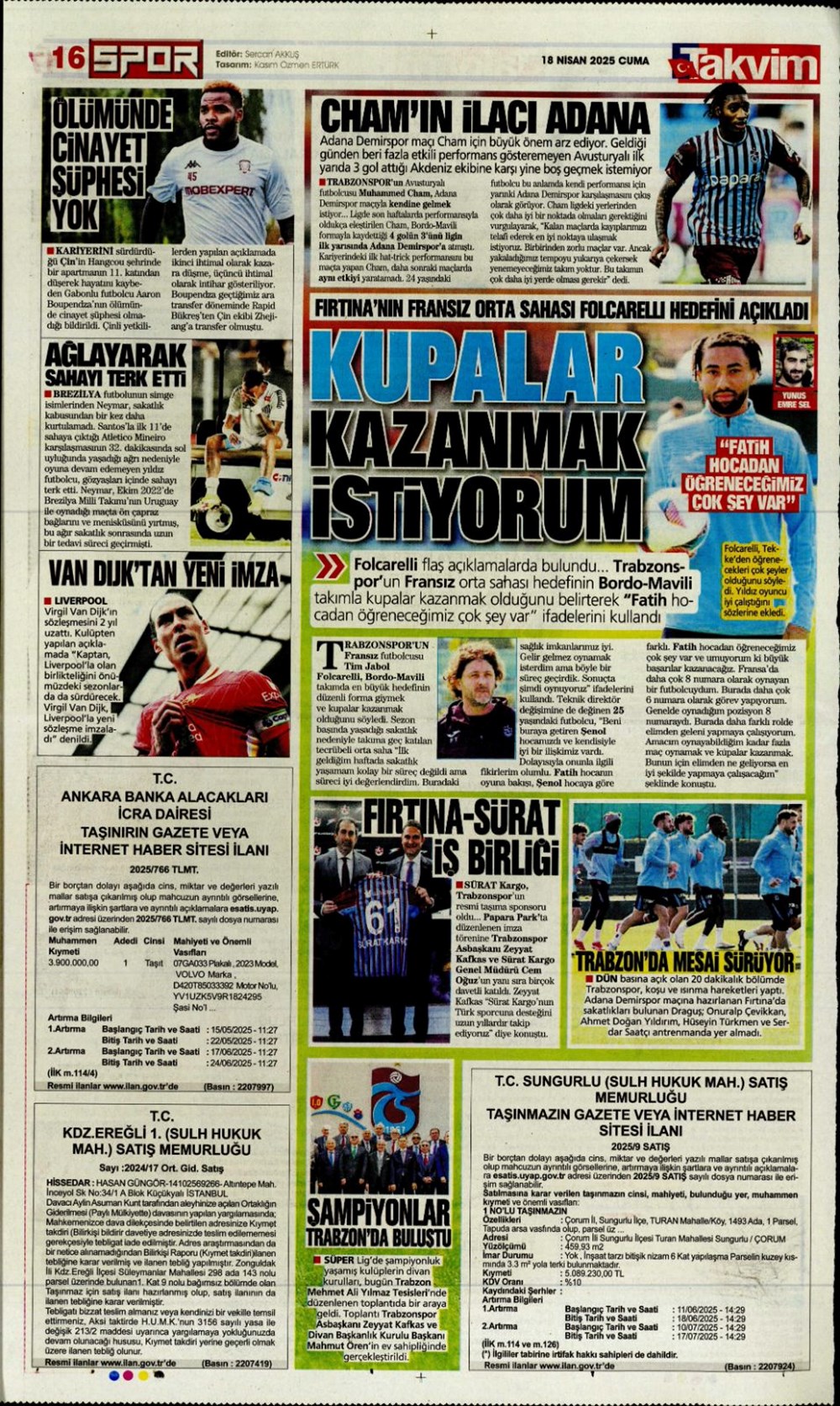 "Kolo Muani bombası" (18 Nisan 2025 spor manşetleri) - 26