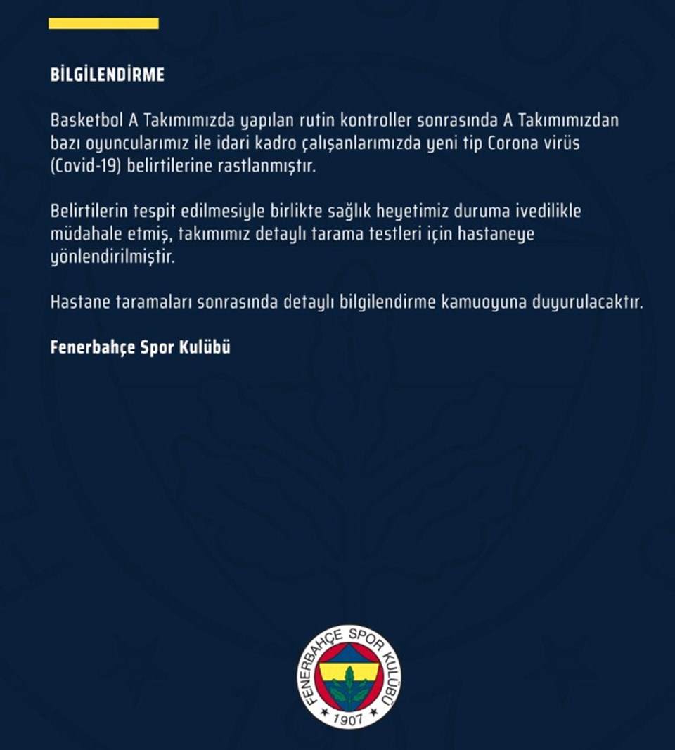 Fenerbahçe Basketbol takımı oyuncu ve idarecilerinde virüs belirtisi - 1