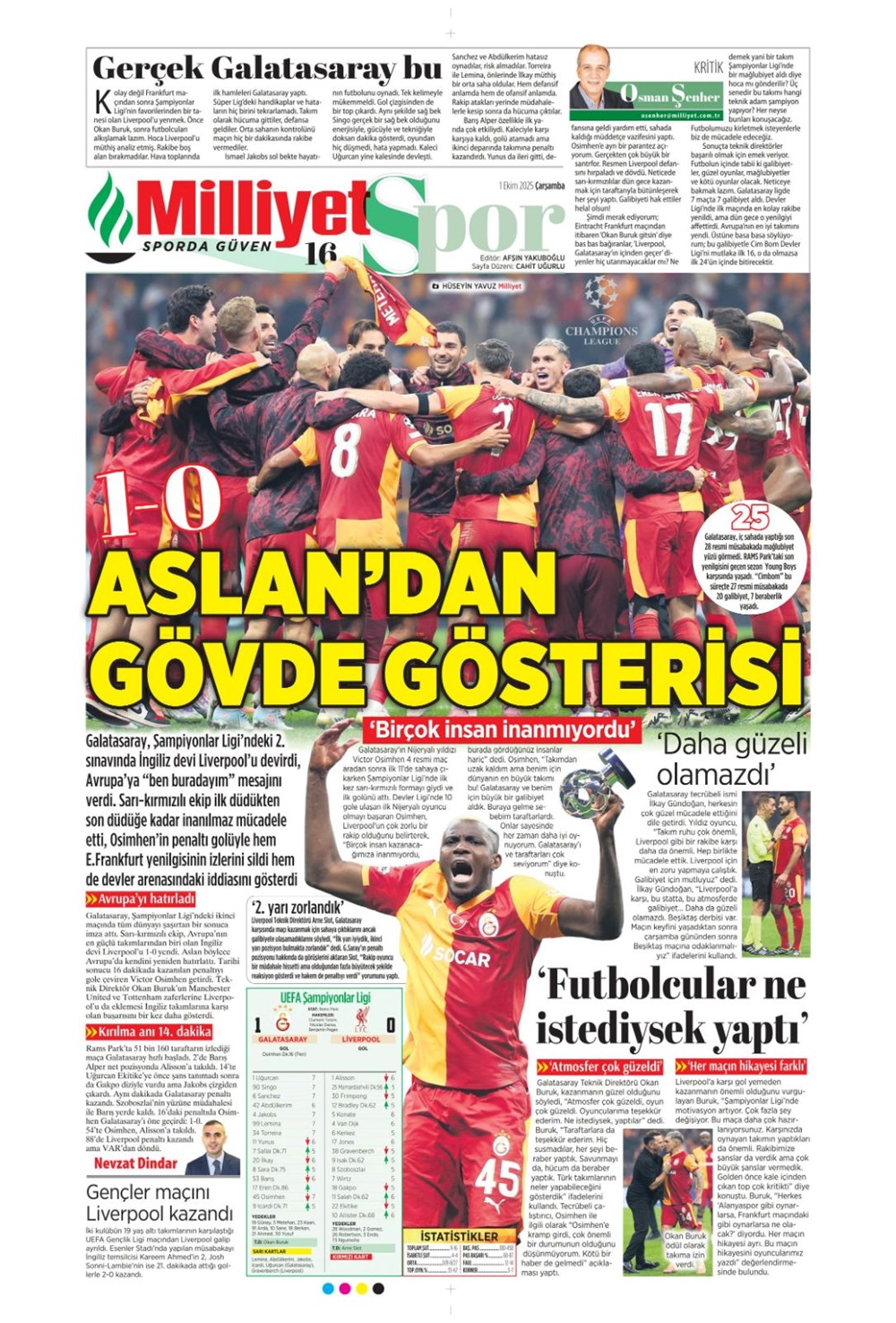 "Adı Aslan, işi destan" (1 Ekim 2025 spor manşetleri) - 14