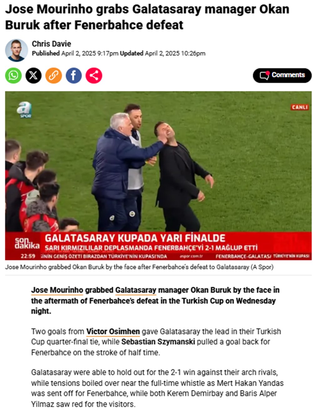 Mourinho'nun Okan Buruk'a hareketi dünya basınında - 5