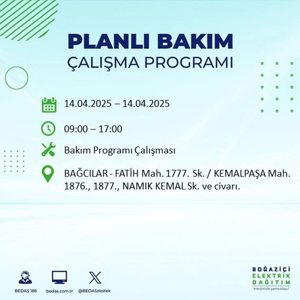 İstanbul'un 23 ilçesinde elektrik kesintisi: Elektrikler ne vakit gelecek? 9 saat sürecek (14 Nisan BEDAŞ kesinti programı) 81 XoEaURk d0m kWQ8BZV5Iw