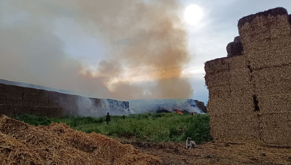 Adana'da saman balyalarının istiflendiği alanda yangın