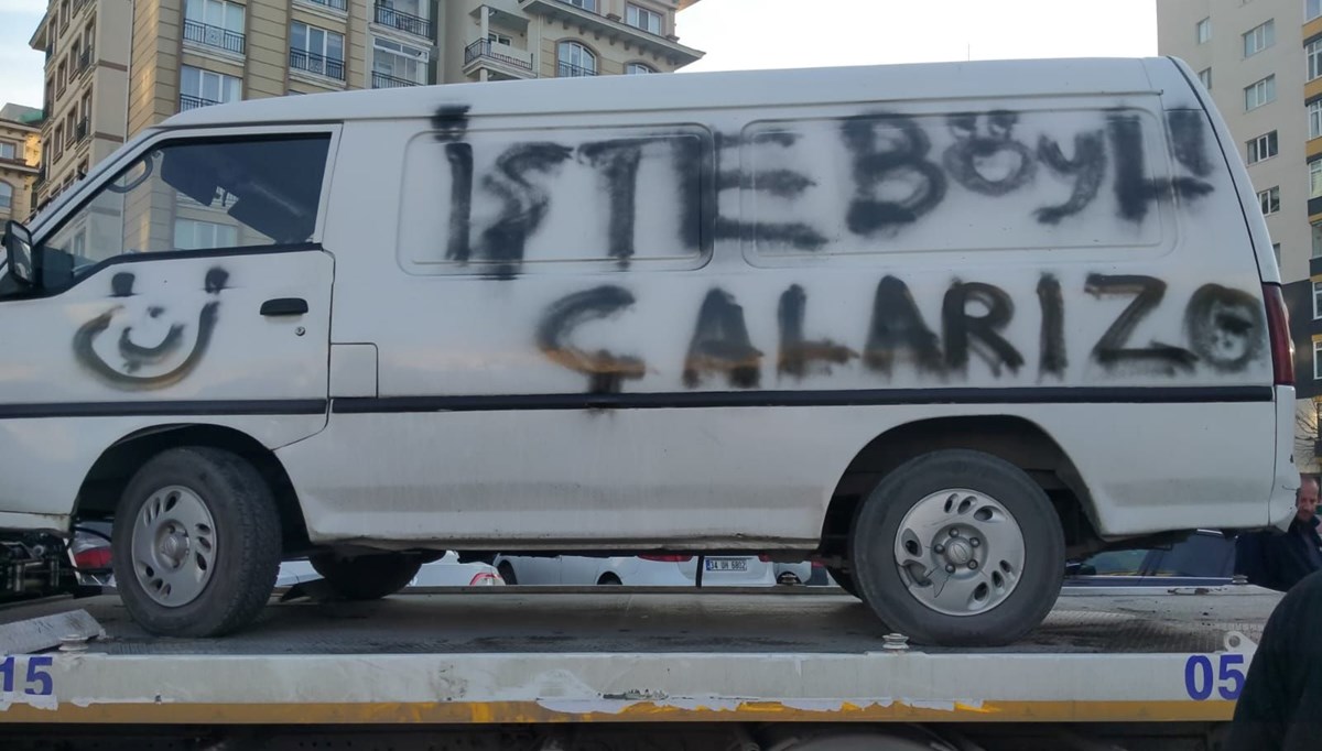 Çaldıkları aracın üzerine 