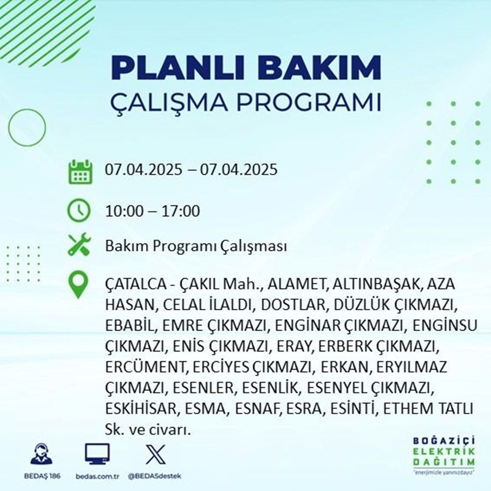 İstanbul'un 21 ilçesinde elektrik kesintisi: Elektrikler ne vakit gelecek? 9 saat sürecek (7 Nisan BEDAŞ kesinti programı) 89