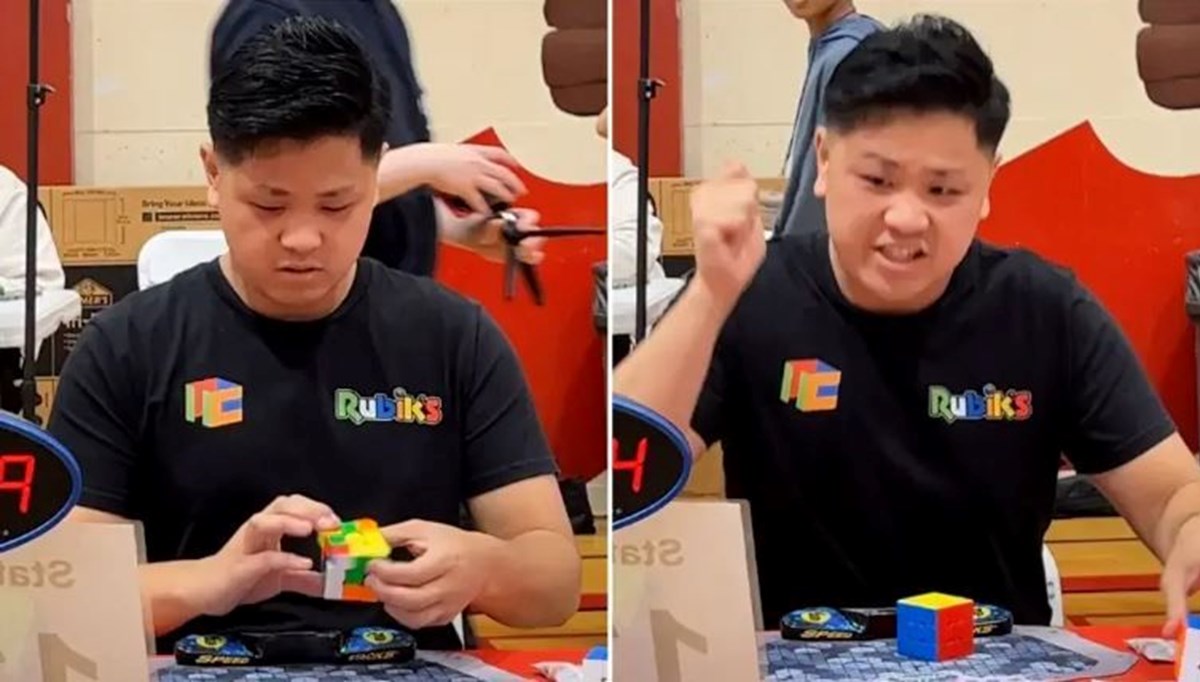 Rubik Küpü’nü 3.13 saniyede çözerek rekor kırdı Rubik Küpü’nü 3.13 saniyede çözerek rekor kırdı