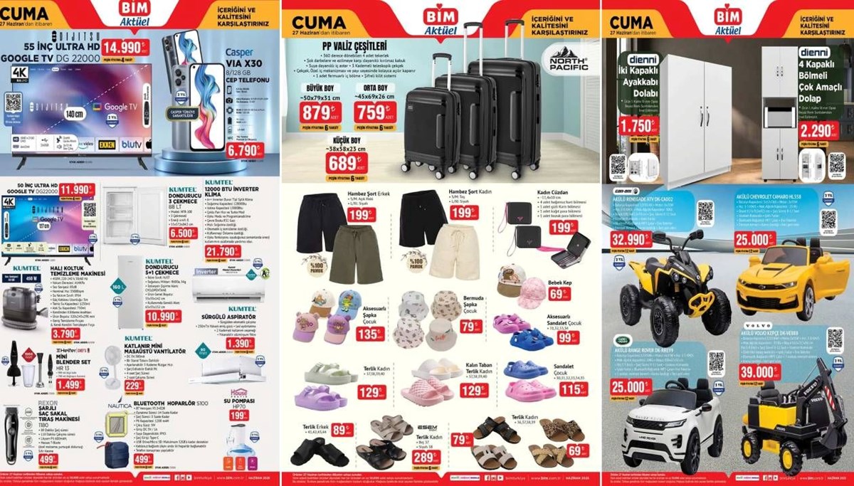 Tüm ürünler satışta! BİM Aktüel Kataloğu 27 Haziran 2025: Bu Cuma günü dolap, ayakkabılık, dondurucu, klima, vantilatör raflarda